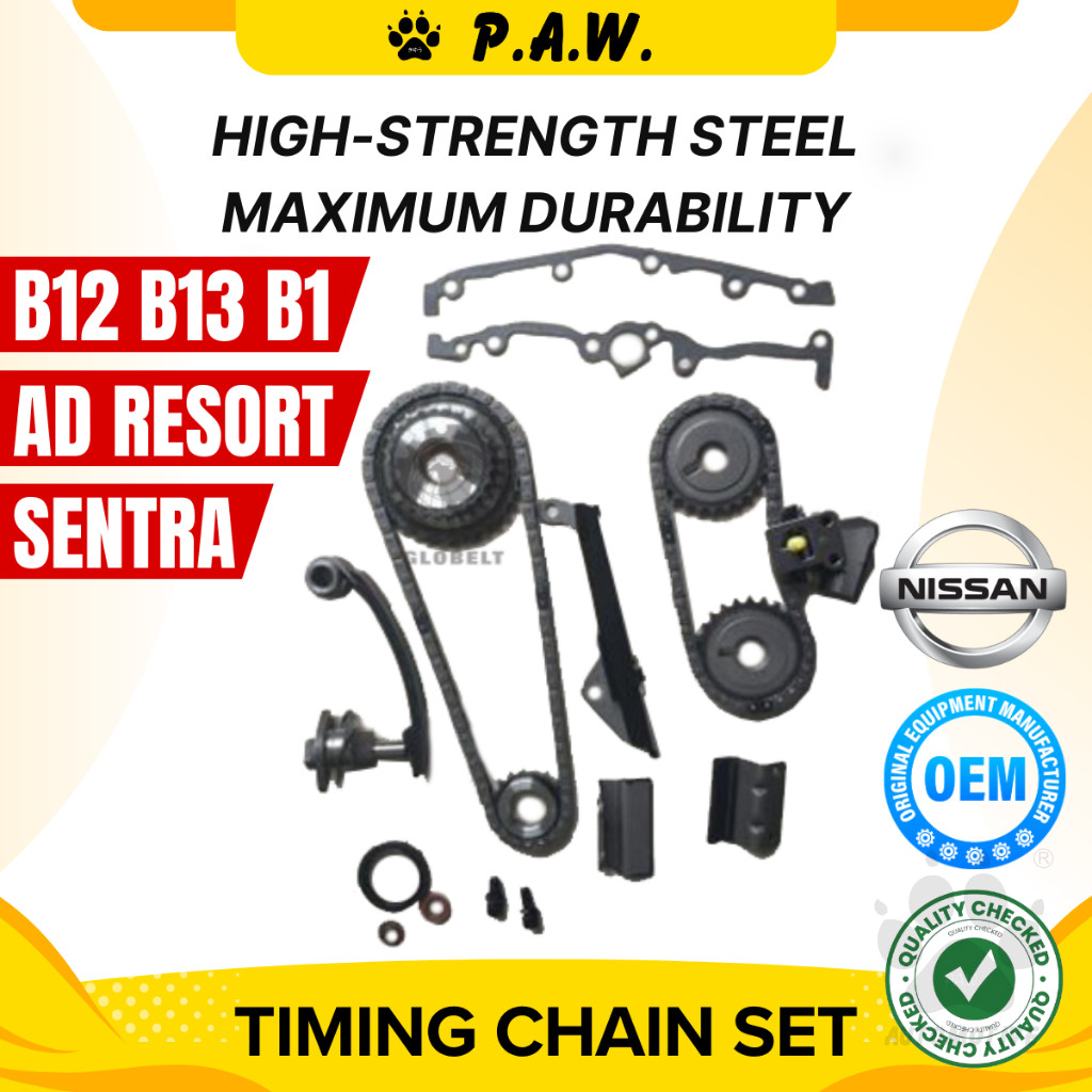 80S/54S B12 B13 B14 Nissan Sentra GA16DE 16V New, Ad Resort Y10 (NS117) GloBelt Timing Chain Set