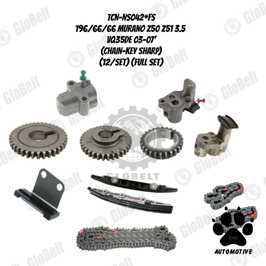 Second image of 196/66/66 Nissan Murano Z50 Z51 3.5 VQ35DE 2003-2007 (Chain-Key Sharp) (12/Set) (Full Set) GloBelt Timing Chain Set