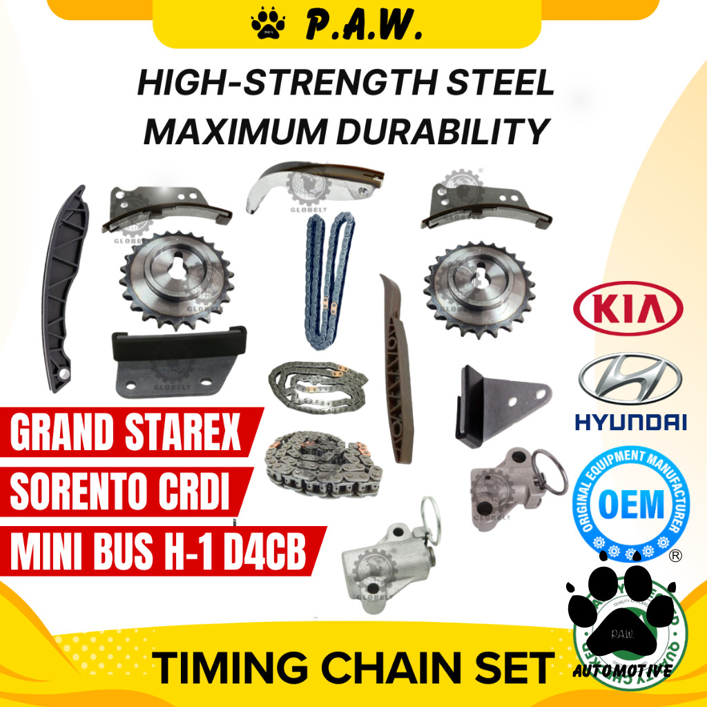24361-4A020/30 98/90/80S Hyundai Grand Starex,Kia Sorento,H-1 Mini Bus D4CB GloBelt Timing Chain Set