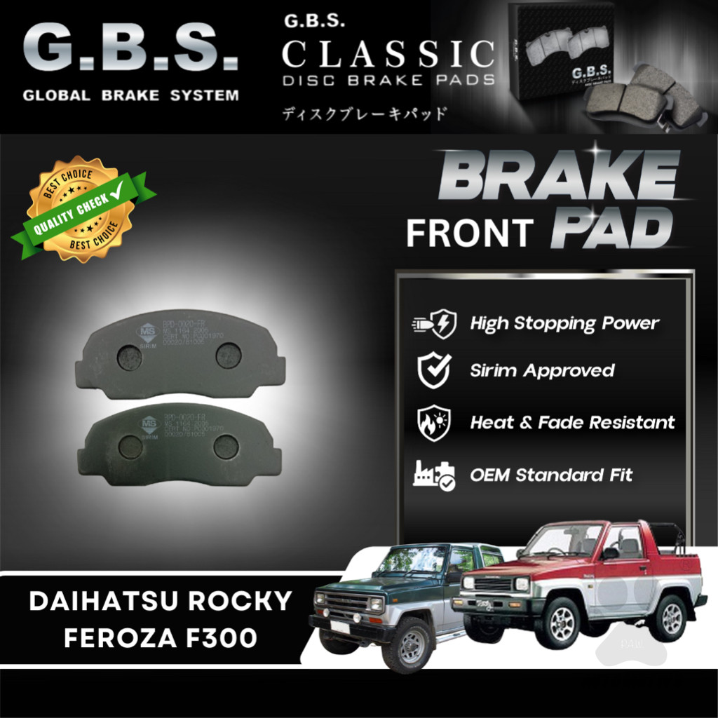 DAIHATSU FEROZA ROCKY F300 1988 Front GBS Classic Brake Pad Brek Depan