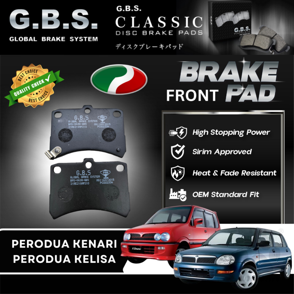 PERODUA Kelisa Kenari Front GBS Classic Brake Pad Brek Depan