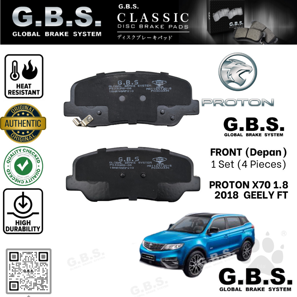 Second image of Proton X70 1.8 2018 Front GBS Classic Brake Pad Depan Brek