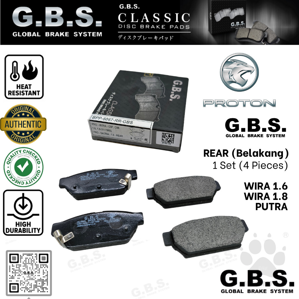 Second image of Proton  Wira 1.6/1.8 Rear Disc Brake Pad Satria 1.6 / Satria 1.8 GTI / Putra 1.8 GBS Classic Brake Pad Brek Belakang