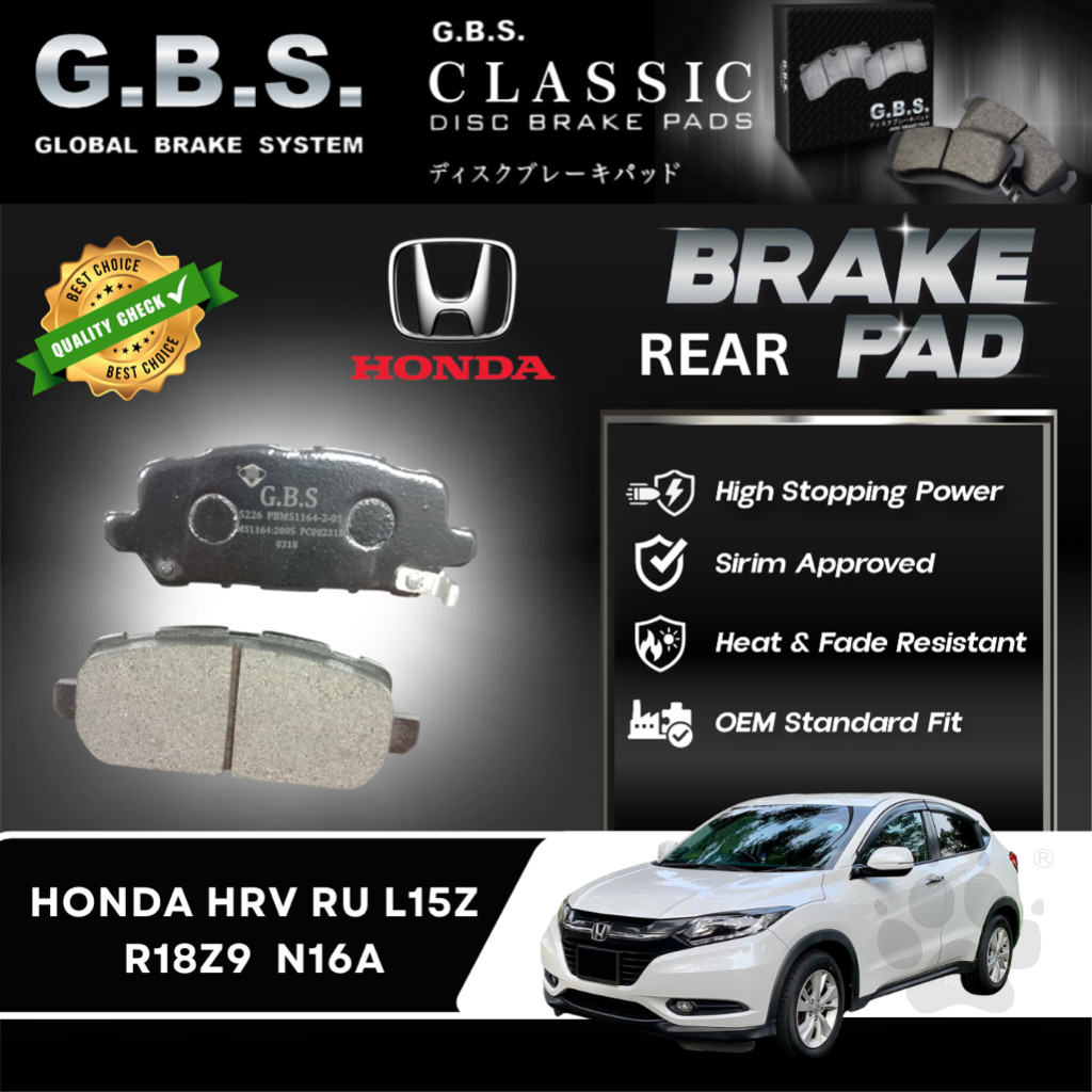 Honda HRV RU L15Z  R18Z9 1.8 2013-2022  N16A 1.6 Turbo Diesel 2013-2022 FRONT GBS Classic Brake Pad Brek Depan