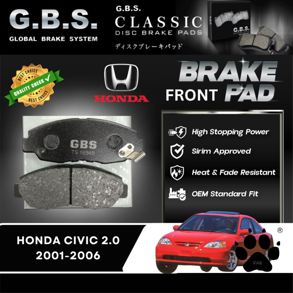 Honda Legend KB1 2004-2008 KB2 2008-2012 Front GBS Classic Brake Pad Brek Depan
