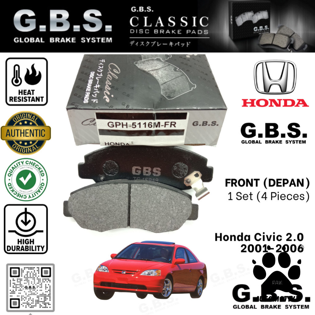 Second image of Honda Legend KB1 2004-2008 KB2 2008-2012 Front GBS Classic Brake Pad Brek Depan