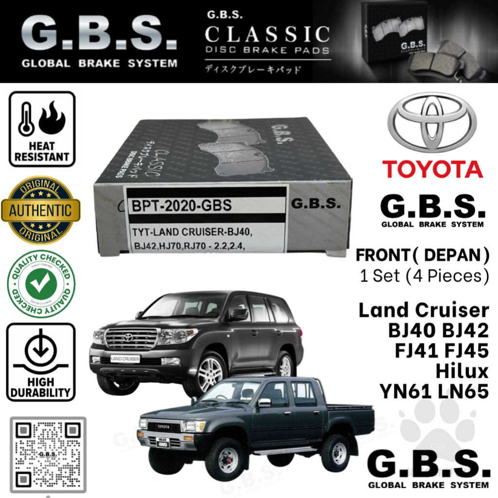 Second image of Toyota Land Cruiser BJ40 BJ42 HJ70 RJ70 Hilux YN61 LN65 Brek Depan GBS Classic Brake Pad Front Siri Approved