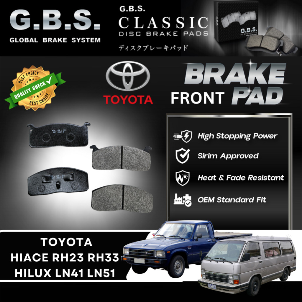 Toyota Hiace RH23 RH33 LH24 LH51 Hilux RN35 RN45 Brek Depan GBS Classic Front Brake Pad Semi Metalic