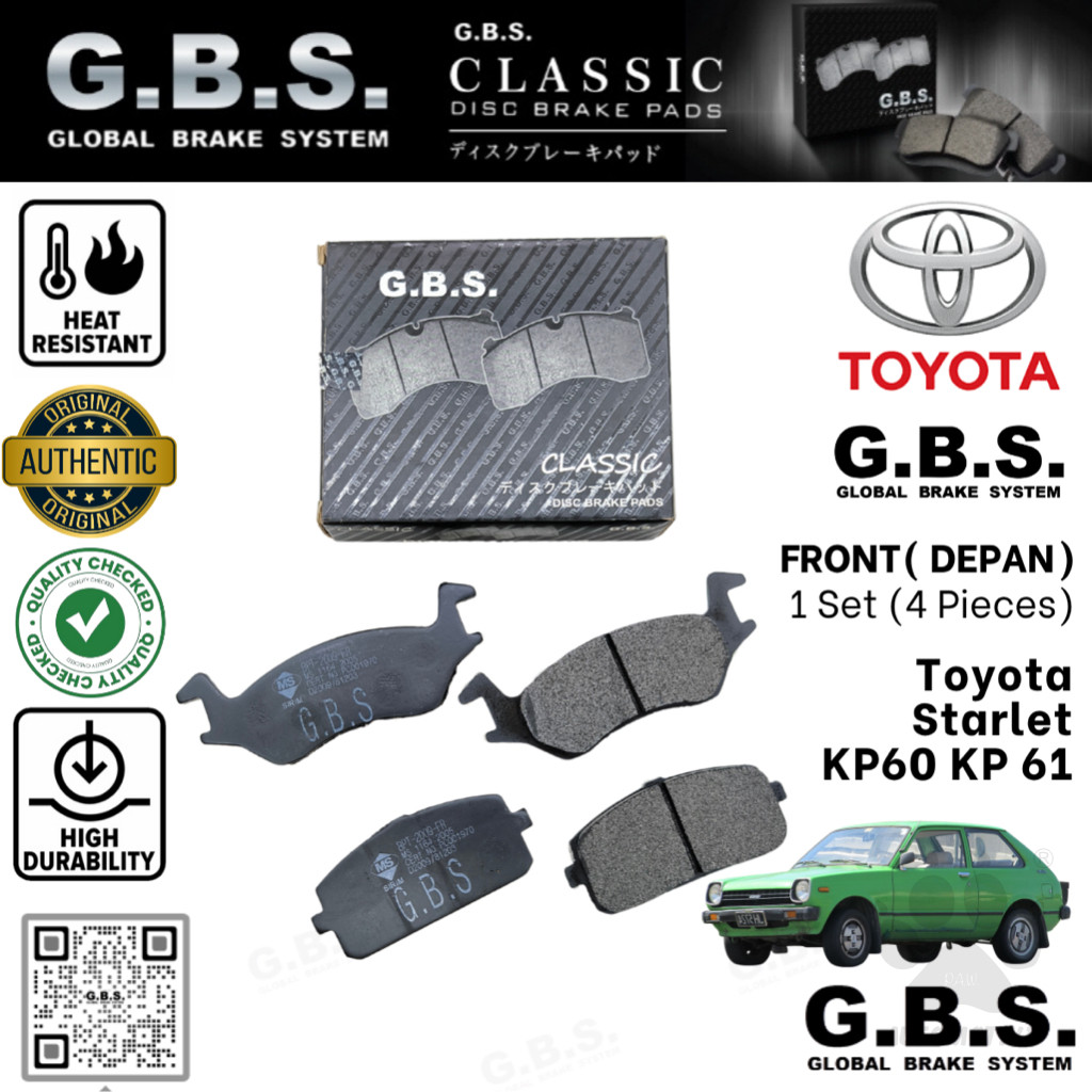 Second image of Toyota Starlet KP60 KP61 1.3 Brek Pad Depan GBS Classic Front Brake Pad Semi Metalic Sirim Approved