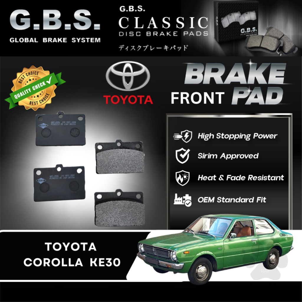 Toyota Corolla KE30 1976-1980 Depan Brek Pad GBS Classic Front Brake Pad Semi Metalic Sirim Approved