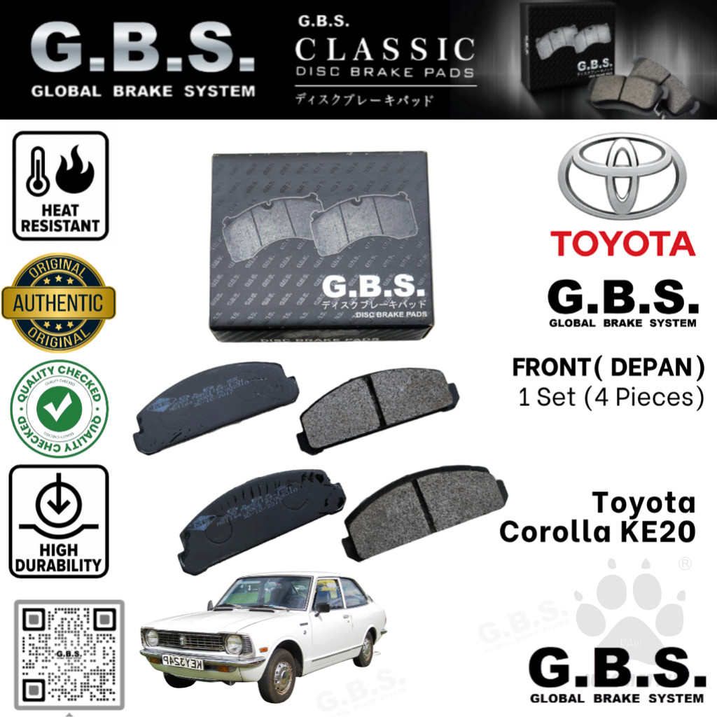 Second image of Toyota Corolla KE20 1972-1978 Depan Brek Pad GBS Classic Brake Pad Front Semi Metalic Sirim Approved