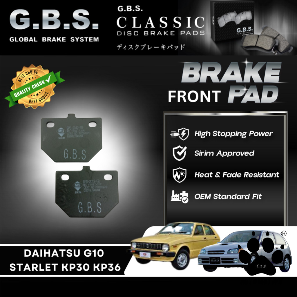 TOYOTA STARLET KP30  KP36 DAIHATSU CHARADE G10 Front GBS Classic Brake Pad Brek Depan