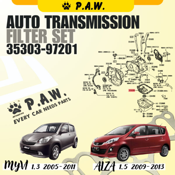Second image of 35303-97201 (SET) PAW Auto Transmission Filter Set - Perodua Myvi 1.3 2005-2011, Alza 1.5 2009-2014