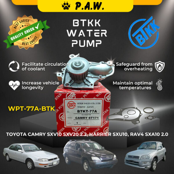 T-77A BTKK Water Pump - Toyota Camry SXV10/ SXV20 2.2, Harrier SXU10 2.2, RAV4 SXA10 2.0