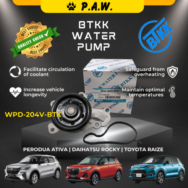 D-204V BTKK Water Pump - Perodua Ativa 1.0 Turbo, Daihatsu Rocky A200, Toyota Raiz (16100-80017)