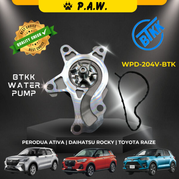 Second image of D-204V BTKK Water Pump - Perodua Ativa 1.0 Turbo, Daihatsu Rocky A200, Toyota Raiz (16100-80017)