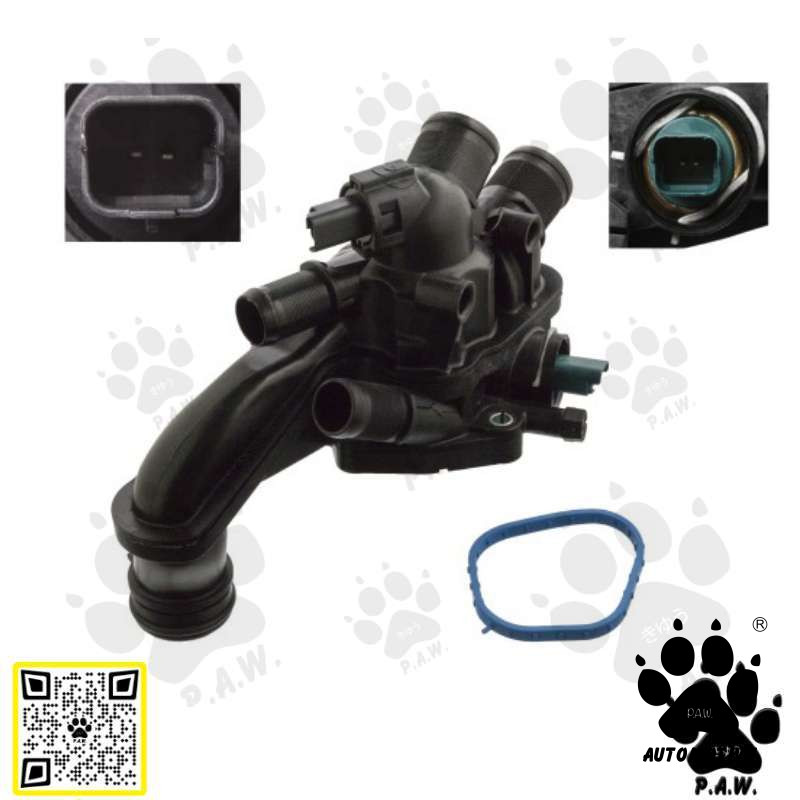 9808647080 PAW Thermostat Housing - Peugeot 207 308, Citreon C4 1.6T, Mini Cooper S R55 R56 (2 Pin Sensor)