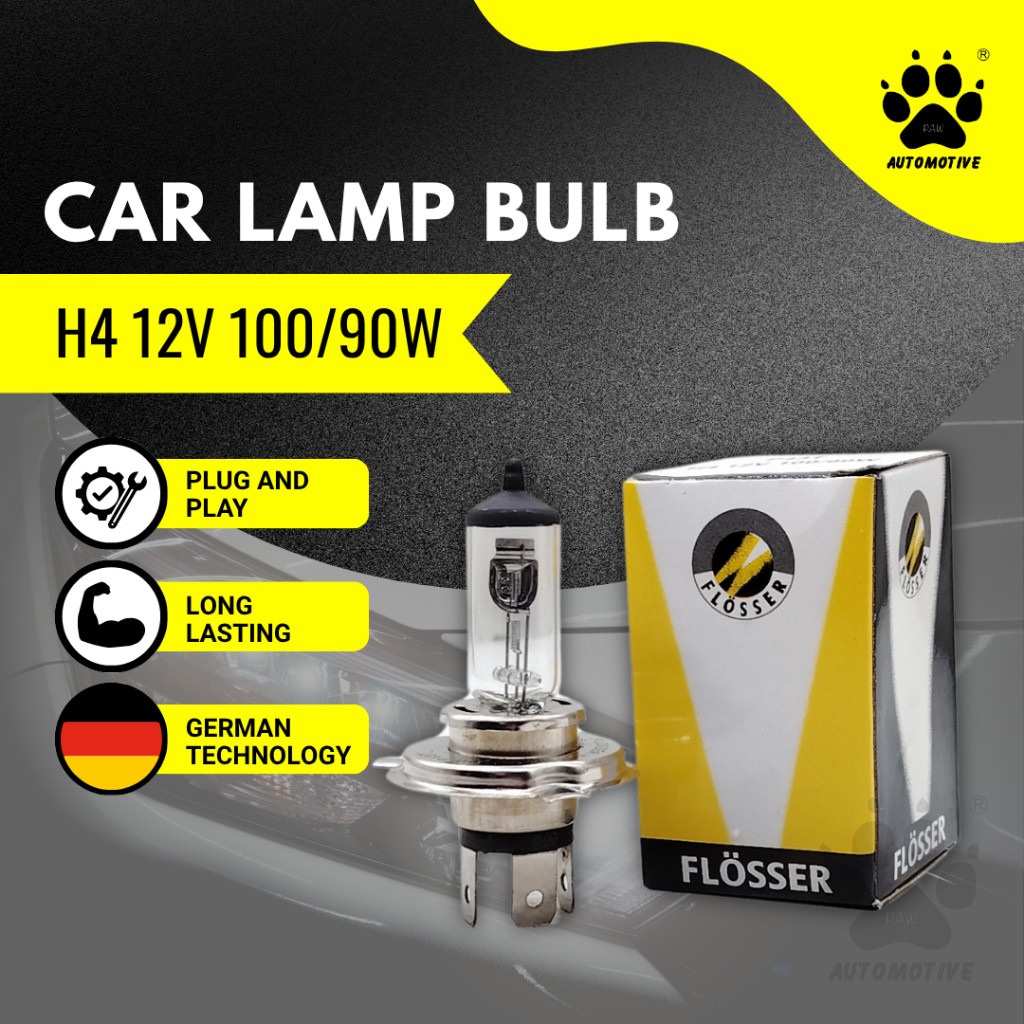 [FLOSSER] Halogen Bulb - H4 12V (100/ 90W) (60/ 55W) 62204 P43T Lampu Kereta