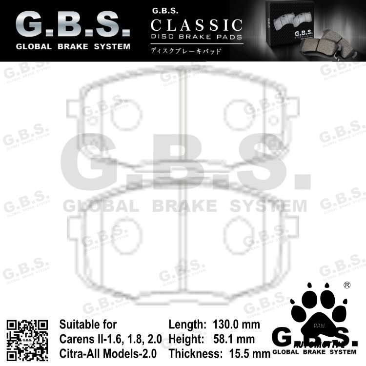 8015 GBS Brake Pad (FRONT) - Naza Citra 2.0 & Kia Forte TD 1.6/ 2.0, Carens FJ 2.0 & Hyundai i30